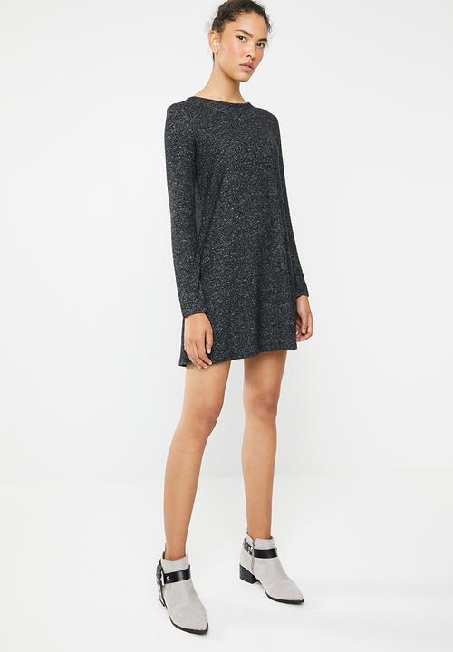 Brave Soul - Long sleeve dress with crisscross back - charcoal