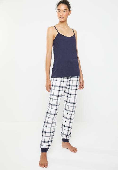 New Look - LI check long leg pj set - navy