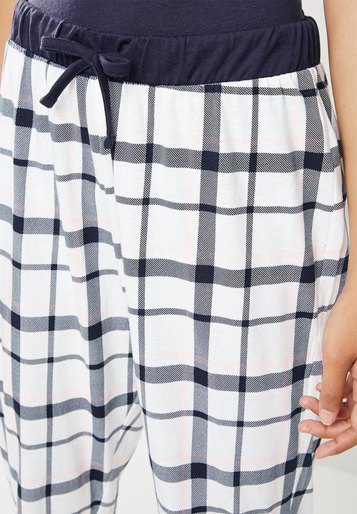 New Look - LI check long leg pj set - navy