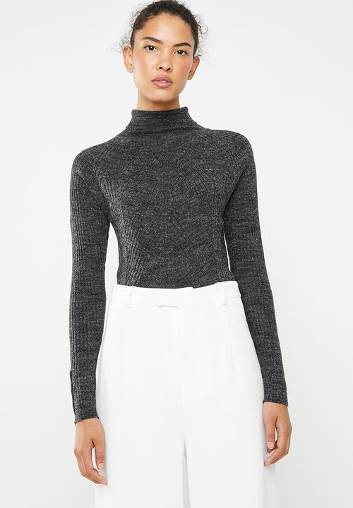 black fine knit polo neck