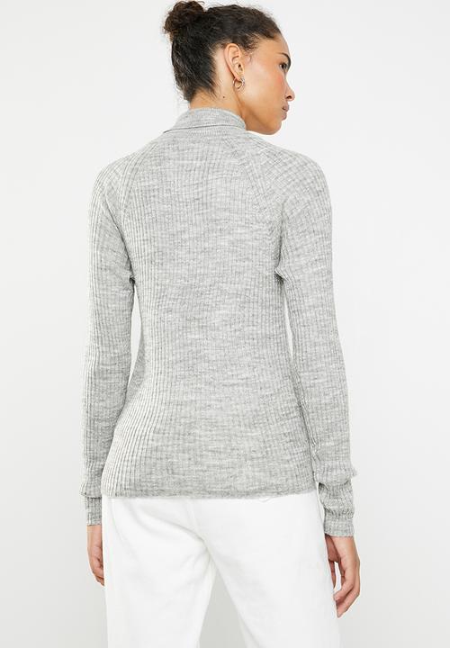 Brave Soul - Fine knit polo neck - grey
