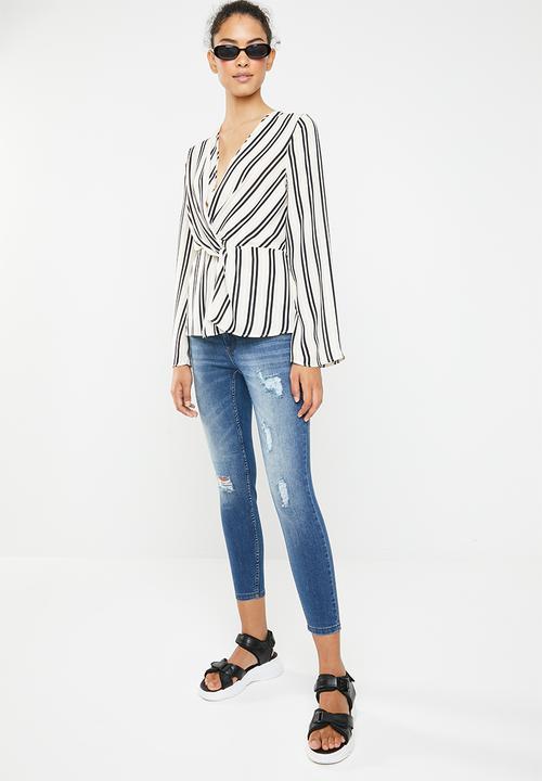 Jacqueline de Yong - Skinny low magic destroy ankle jeans - blue