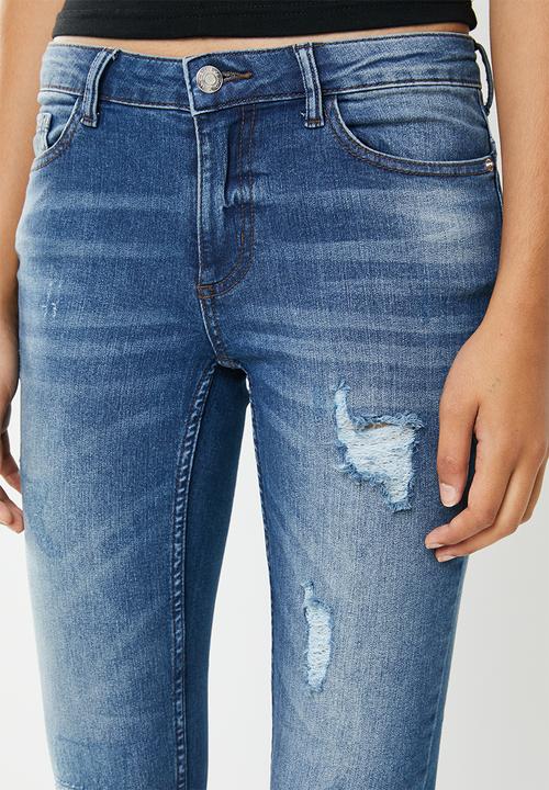 Jacqueline de Yong - Skinny low magic destroy ankle jeans - blue