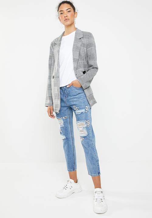 Superbalist - Ripped embellishment mom jeans - blue 