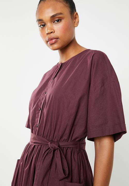 Vero Moda - Macdougal short sleeve midi dress - burgundy