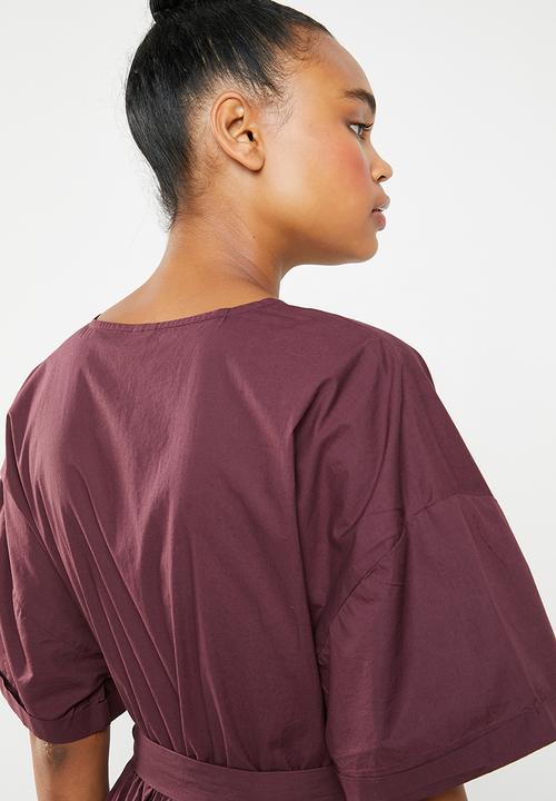 Vero Moda - Macdougal short sleeve midi dress - burgundy