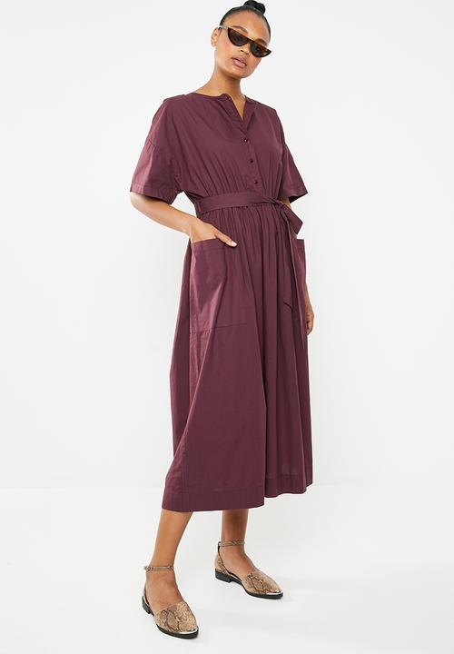 Vero Moda - Macdougal short sleeve midi dress - burgundy