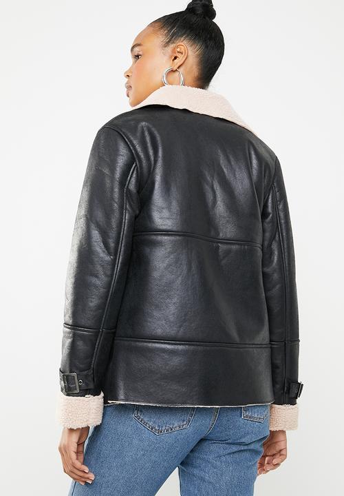 Missguided - Contrast borg aviator jacket - black