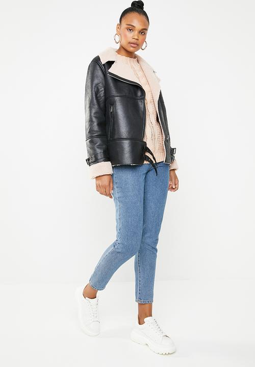 Missguided - Contrast borg aviator jacket - black