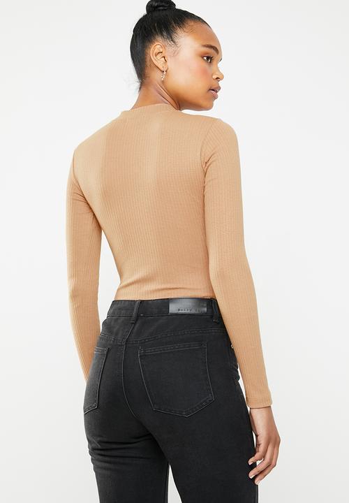 Missguided - High neck horn button long sleeve bodysuit - neutral