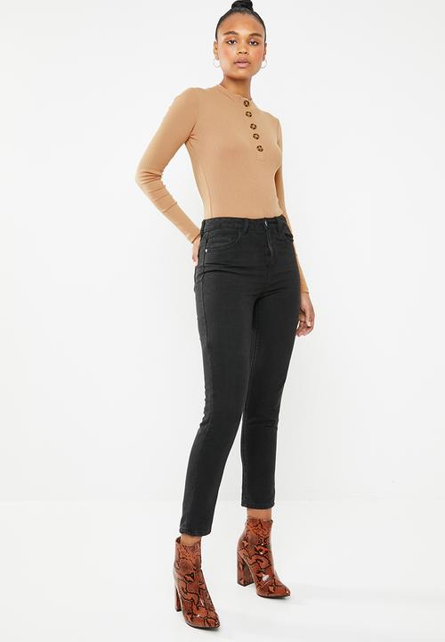 Missguided - High neck horn button long sleeve bodysuit - neutral