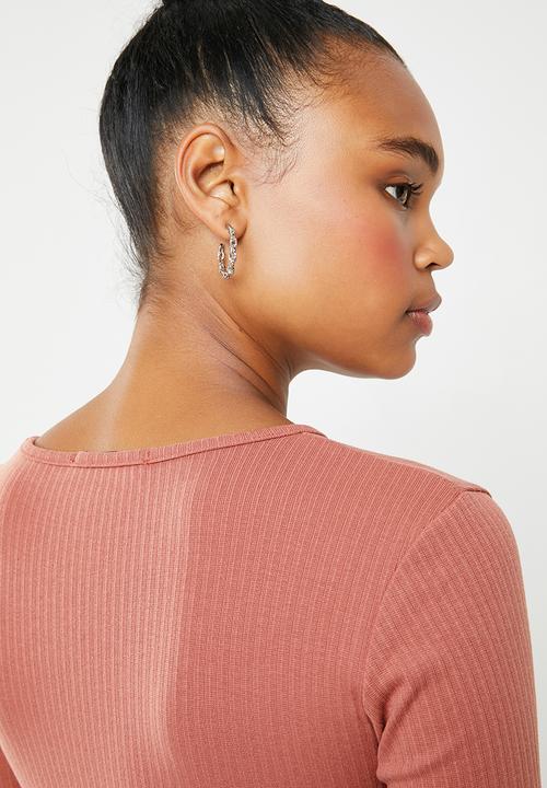 Missguided - Ribbed long sleeve bodycon mini dress - pink 