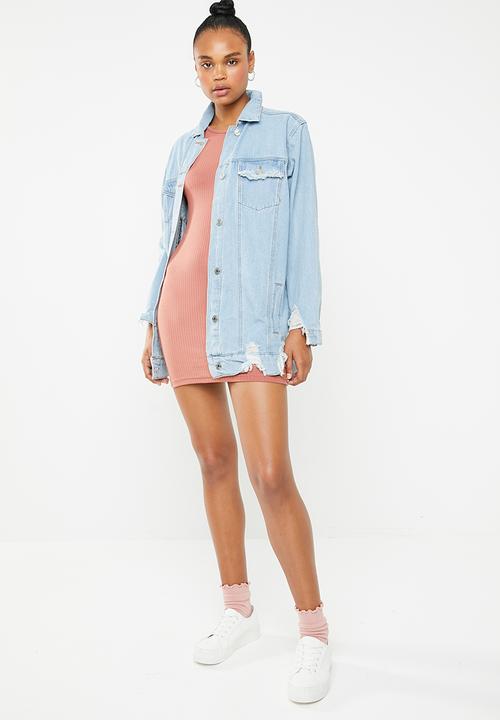 Missguided - Ribbed long sleeve bodycon mini dress - pink 