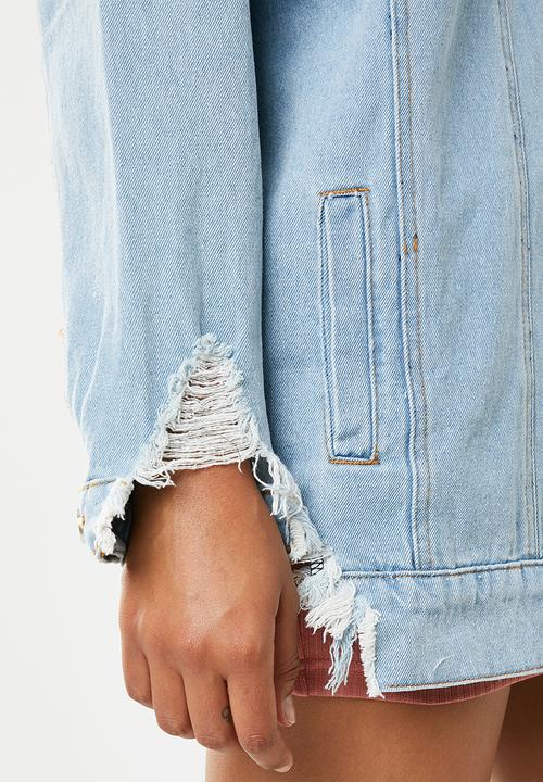 Missguided - Longline distressed denim jacket - blue
