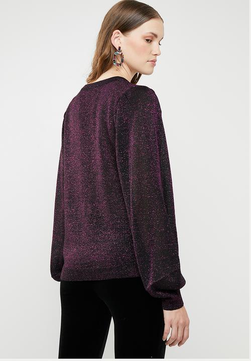 Brave Soul - Metallic jersey with balloon sleeves - purple