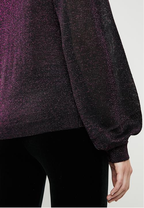 Brave Soul - Metallic jersey with balloon sleeves - purple