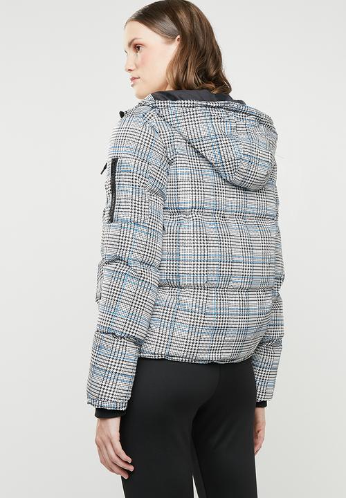 Brave Soul - All over check padded jacket with hood - blue
