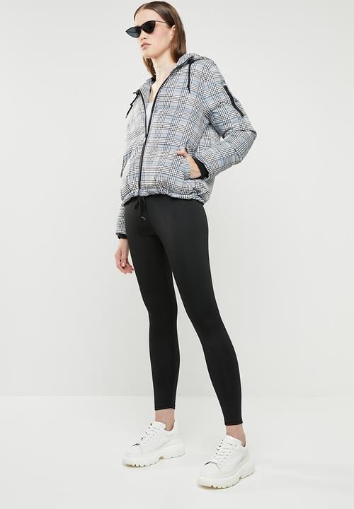 Brave Soul - All over check padded jacket with hood - blue