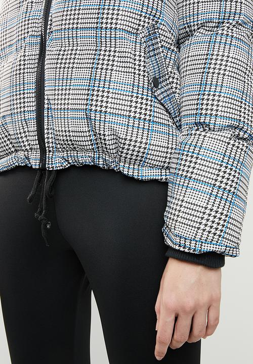 Brave Soul - All over check padded jacket with hood - blue