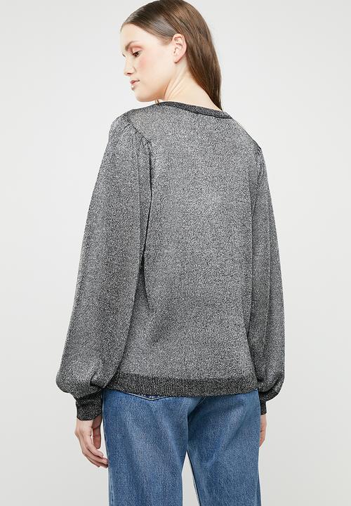 Brave Soul - Metallic jersey with balloon sleeves - silver