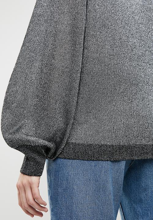Brave Soul - Metallic jersey with balloon sleeves - silver