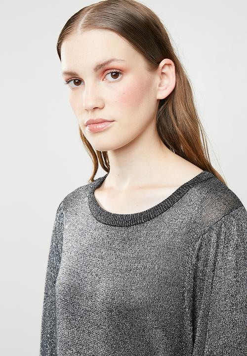 Brave Soul - Metallic jersey with balloon sleeves - silver