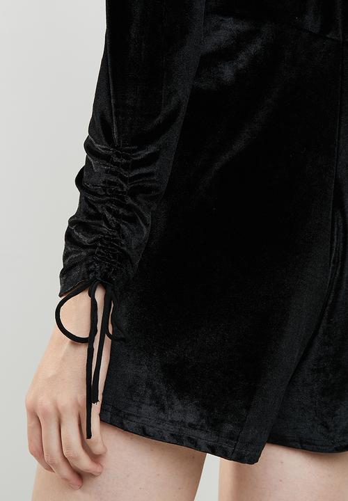 Brave Soul - V-neck playsuit with ruched sleeves - black