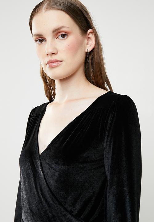 Brave Soul - V-neck playsuit with ruched sleeves - black