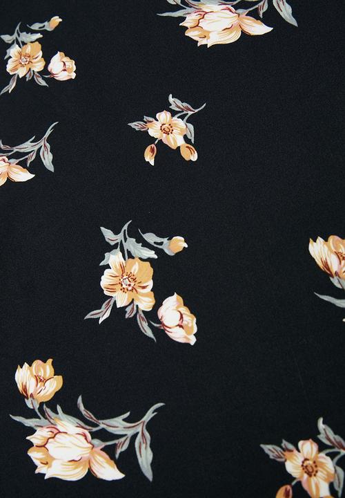 Brave Soul - Ruched v-neck floral dress - black