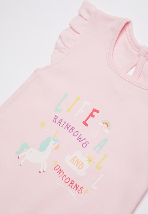 Baby Corner - Unicorn frilly short romper - pink