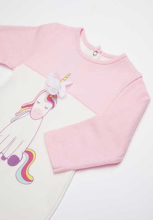 Baby Corner - Unicorn patterned sleepsuit & hat set - pink & white