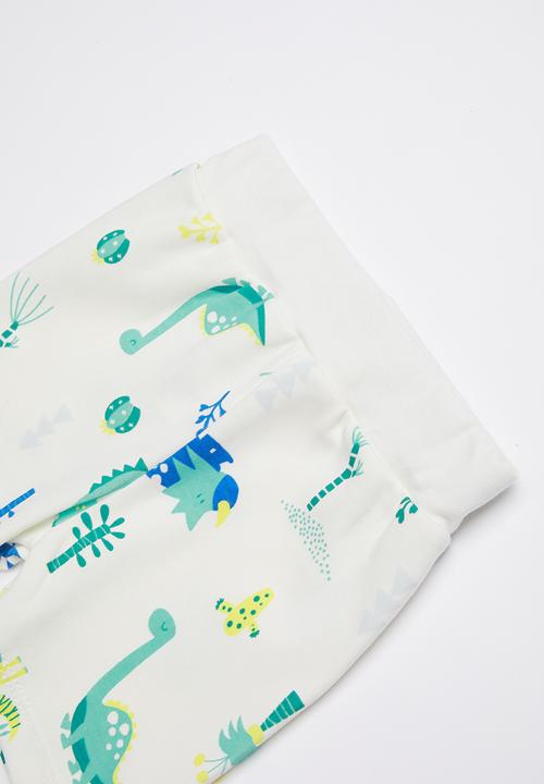 Baby Corner - Dino roar 2 piece printed tee & short set - white 
