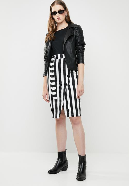 STYLE REPUBLIC - Structured front button skirt - black & white