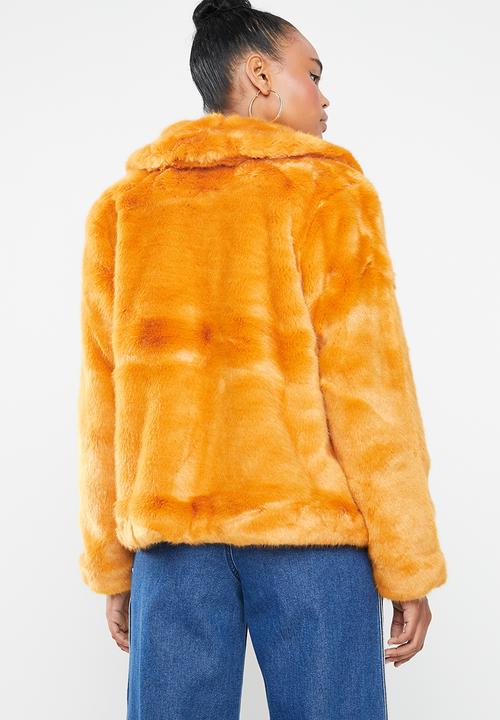 Missguided - Faux fur collar crop coat - yellow