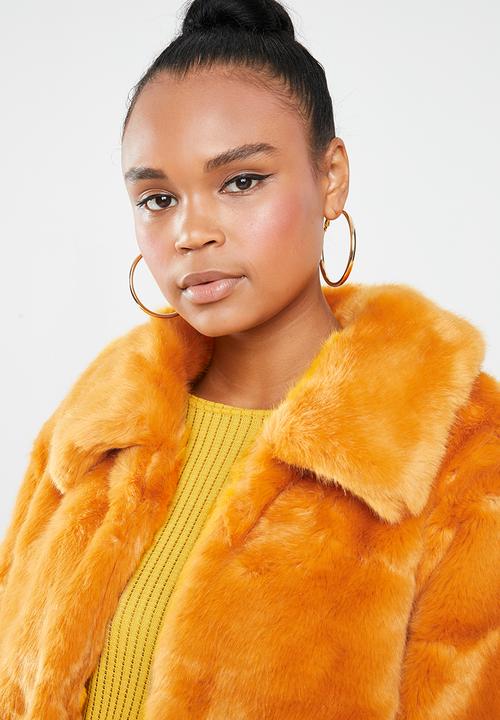 Missguided - Faux fur collar crop coat - yellow
