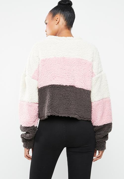 Missguided - Colour block borg crop sweat - multi