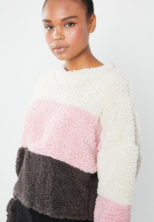 Missguided - Colour block borg crop sweat - multi