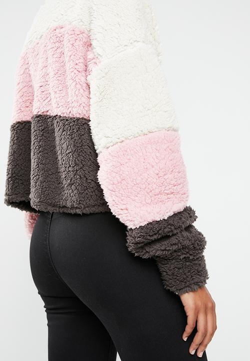 Missguided - Colour block borg crop sweat - multi