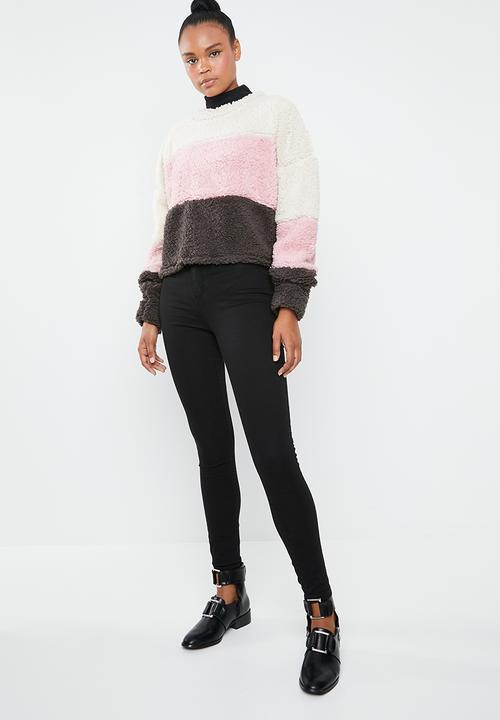 Missguided - Colour block borg crop sweat - multi