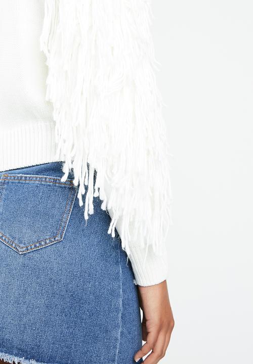 Missguided - Fringe tassel sleeve cropped jumper - white