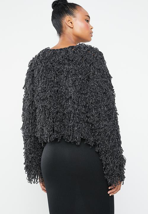 Missguided - Metallic loopy shaggy knitted cardigan - black & silver