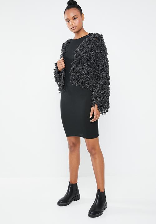 Missguided - Metallic loopy shaggy knitted cardigan - black & silver