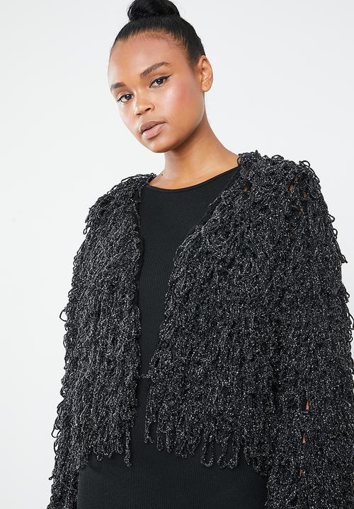 Missguided - Metallic loopy shaggy knitted cardigan - black & silver