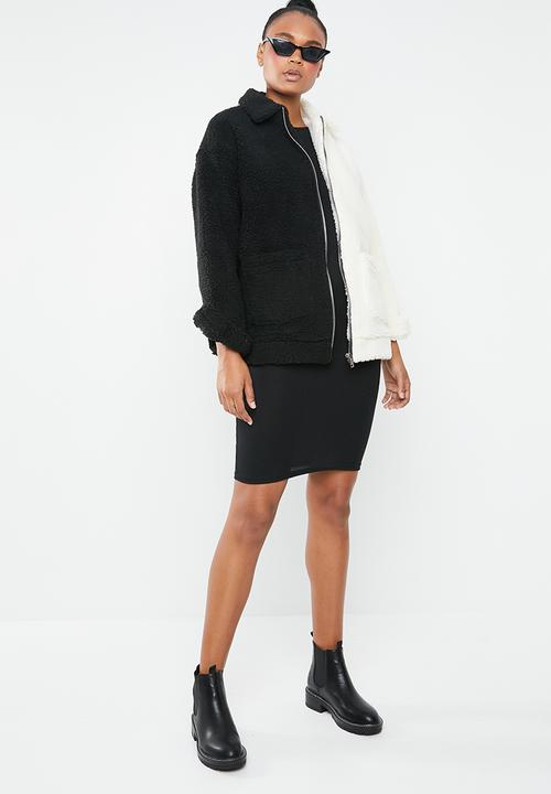 Missguided - Spliced zip through borg jacket - cream & black