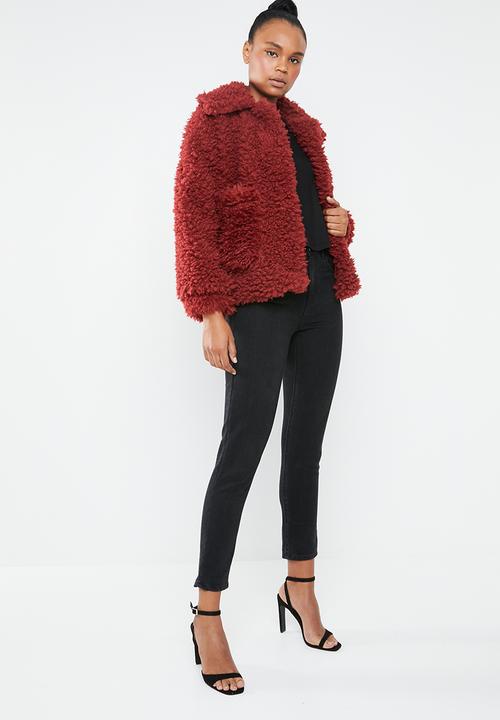 Missguided - Boxy shaggy borg jacket - red