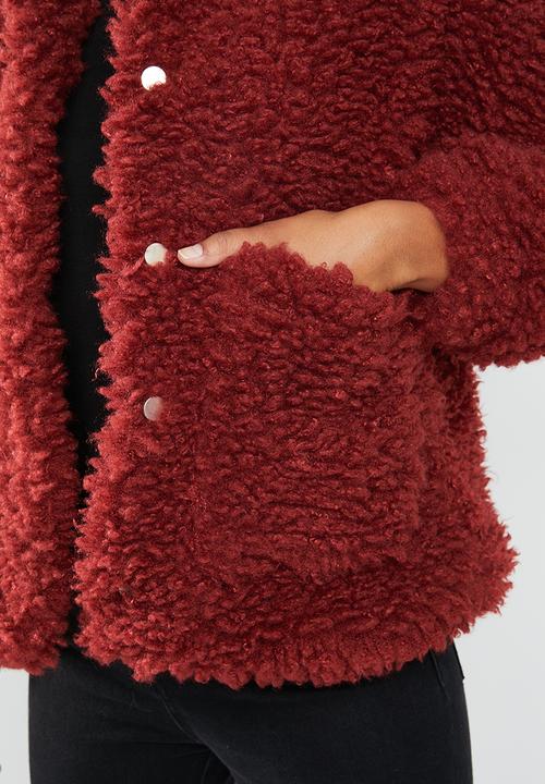 Missguided - Boxy shaggy borg jacket - red