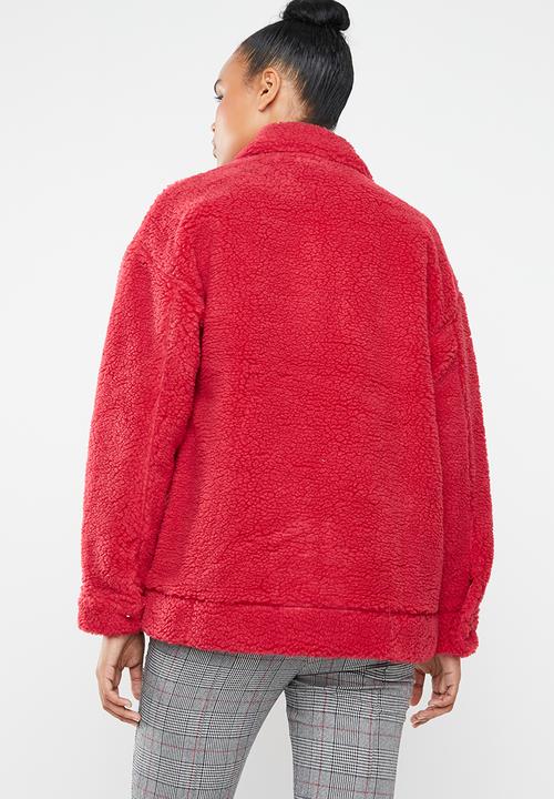 Missguided - Oversized borg zip through jacket - red