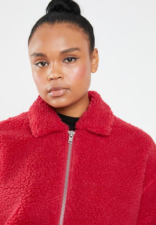 Missguided - Oversized borg zip through jacket - red