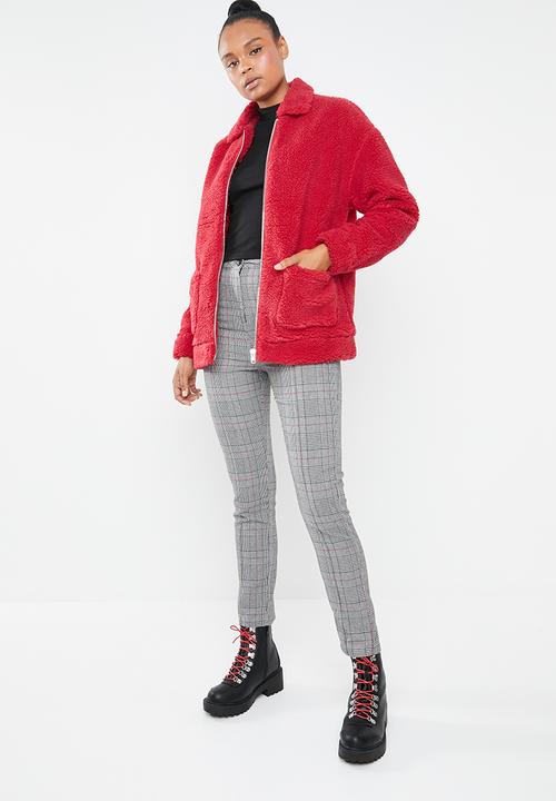 Missguided - Oversized borg zip through jacket - red
