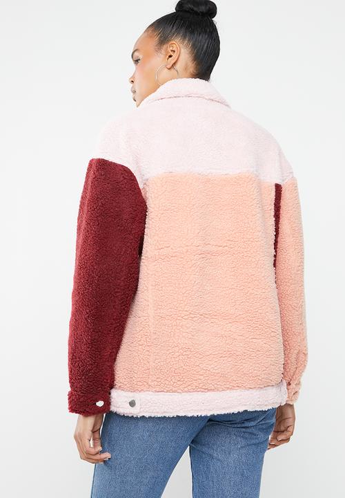 Missguided - Colour block oversized borg trucker jacket - multi